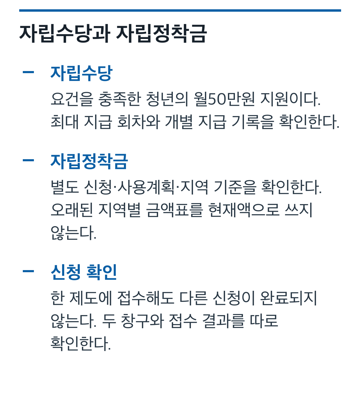 월50만원 자립수당과 지역 자립정착금의 목적·신청 차이를 구분한 카드