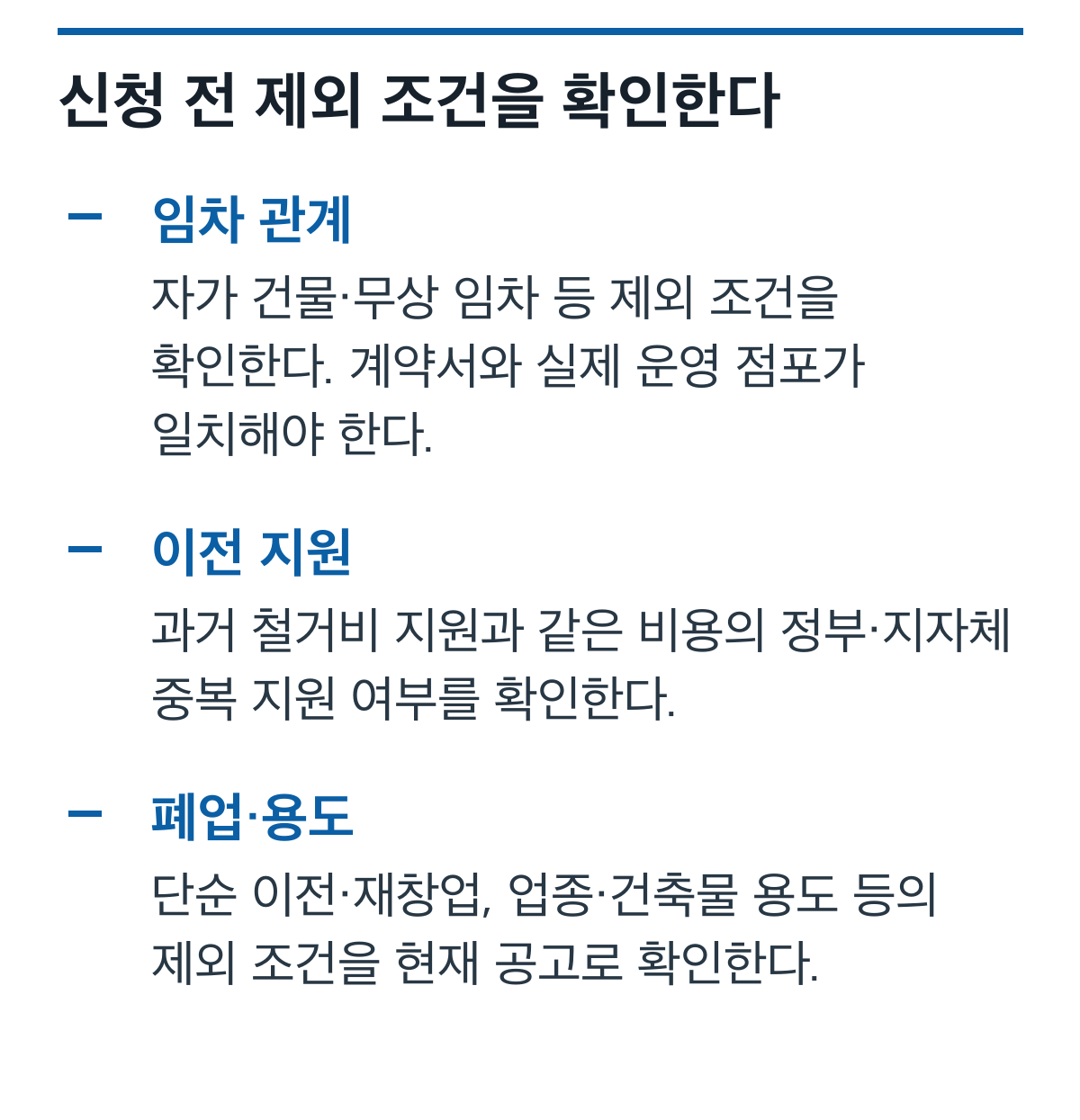 임차 관계, 과거·중복 지원, 실제 폐업과 건축물 용도 검토 체크리스트