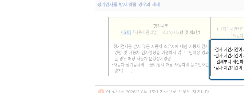자동차 검사 과태료는 115일부터 60만 원이 된다 공식 안내 페이지
