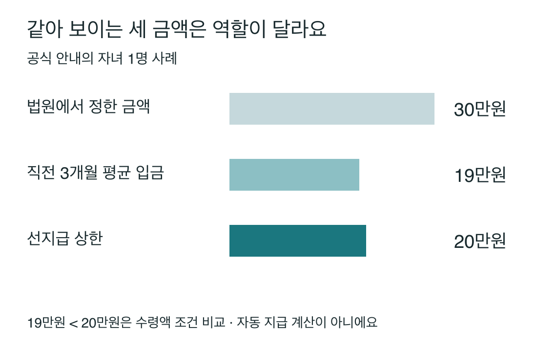 법원 양육비30만원 실제3개월 평균입금19만원 선지급상한20만원은 역할이 다른 수치