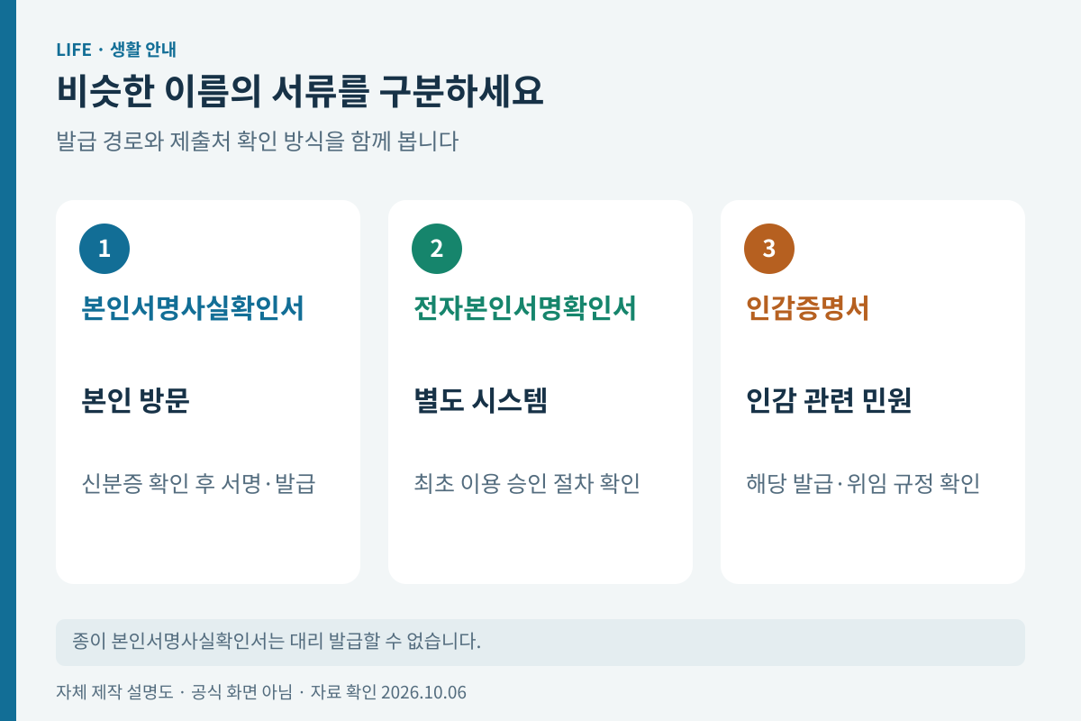 종이 본인서명사실확인서 전자확인서 인감증명서의 준비 방식