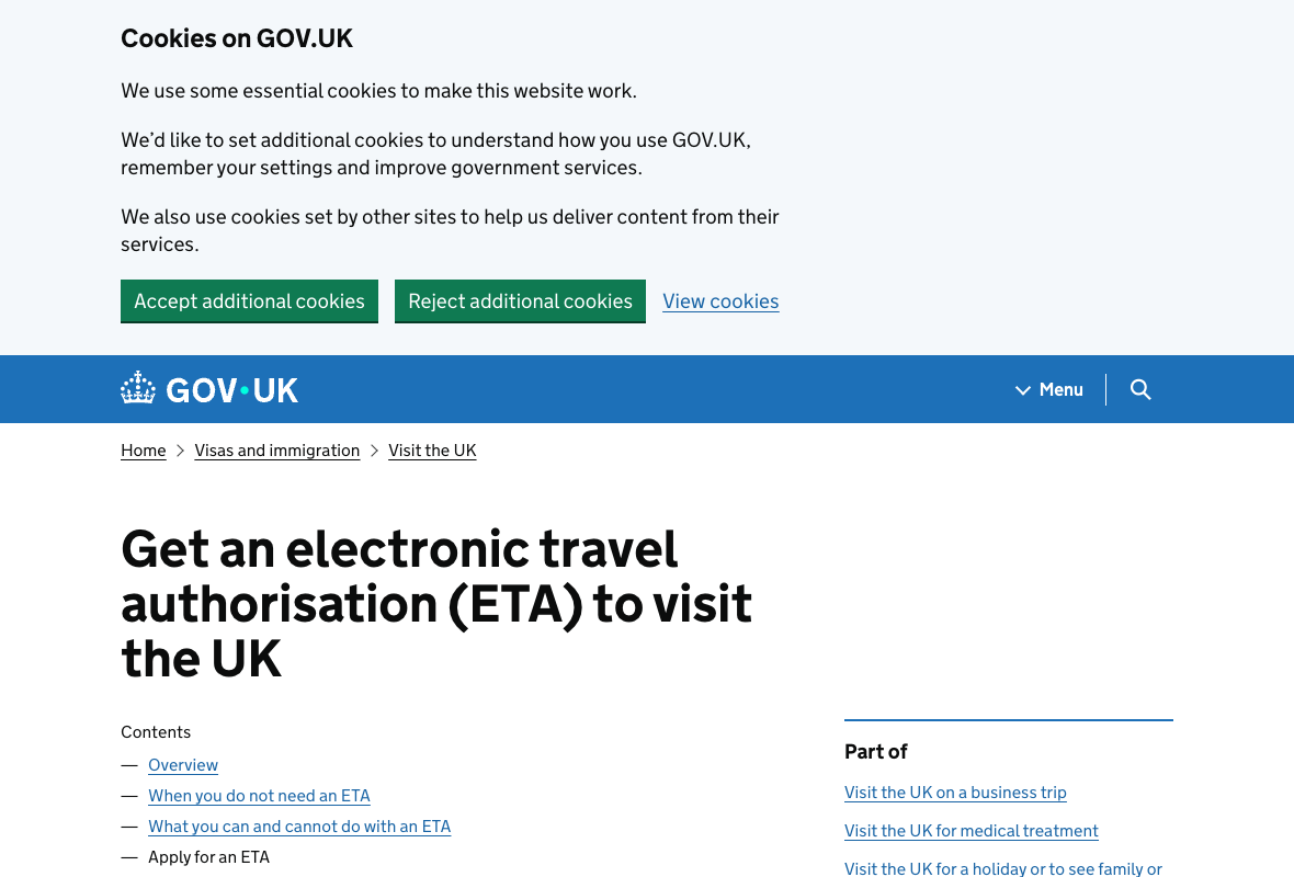 GOV.UK의 공식 ETA 신청 비용과 다른 사이트로 심사를 앞당길 수 없다는 안내