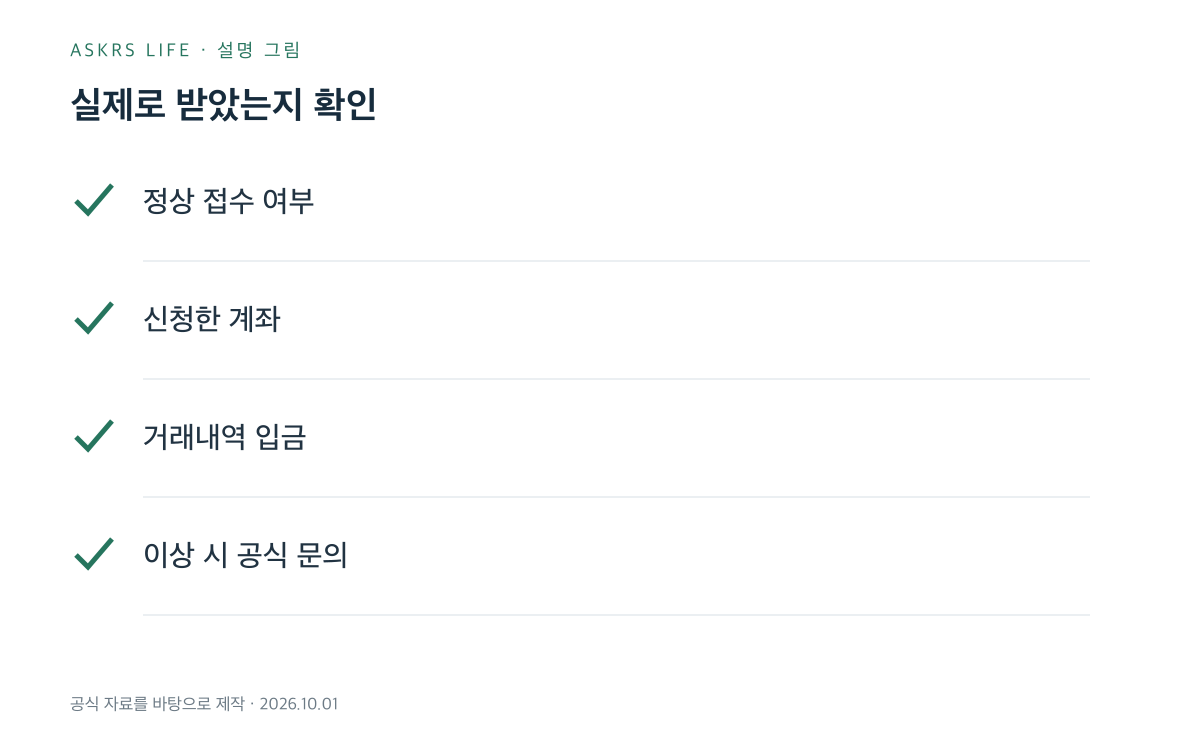휴면예금 지급신청 후 입금 확인 항목