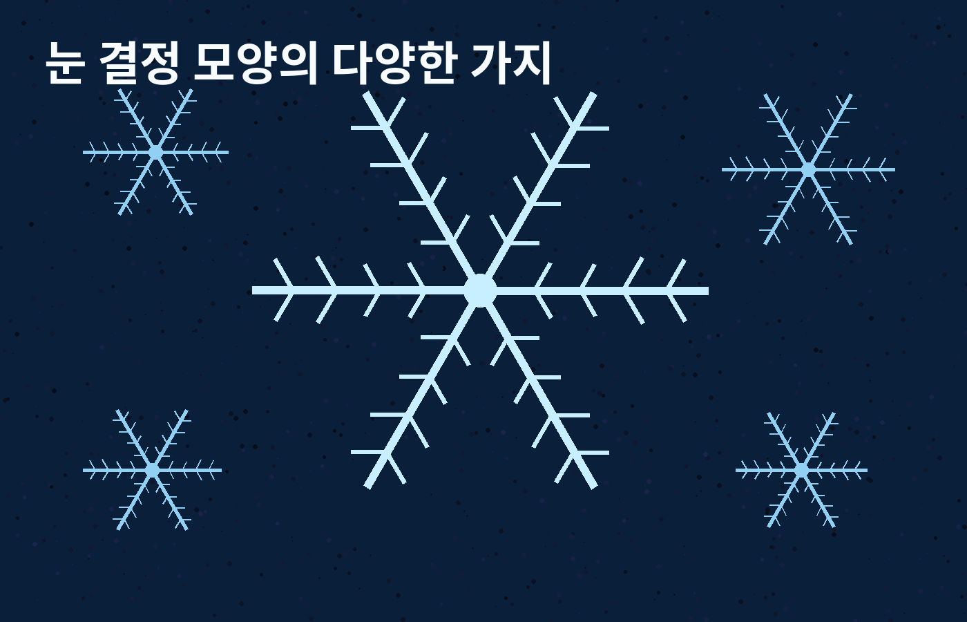 육각 대칭의 다양한 눈 결정 가지 모양